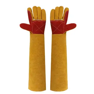 23.6 Inches Animal Handling Gloves Leather Bite-Proof Gloves for Cat Dog  Multipurpose Scratch Resistant Padding Working Gloves