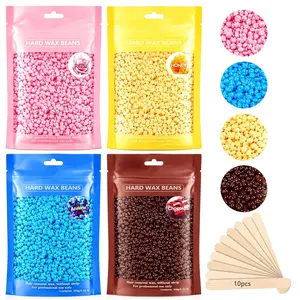 Hard Wax Beads, Professional Wax Beads for Hair Removal 400g Hair Wax with 10 Pcs Wood Sticks for Full Body Brazilian Bikini Face Legs Eyebrow Painless at Home for Women and Men