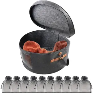 Wig Boxes,Wig Travel Foldable for Multiple Wigs for Men and,Yarn Organizer, Cosmetic Cabinet Bag (Dark Grey)