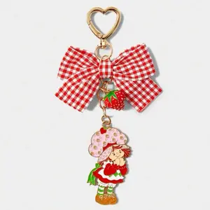Strawberry shortcake cute bow keychain
