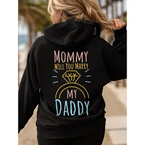 Women's Long Sleeve Hoodie - Romantic Proposal Married & Engaged Fiancee Fiance Mommy Will You Marry My Daddy Cute Printed Hooded Sweater Gift for Her Couples Valentine's Day Present Womenswear Sweatshirts Casual Tops hoodies women sweatshirts women