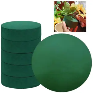 [Summervibes] 6Pcs/Set Round Floral Foam Blocks for Fresh and Artificial Flowers,6" X 1.5" Dry & Wet Green Flower Foam for Flower Arrangements and Florist Supplies,Hand Tools Kits