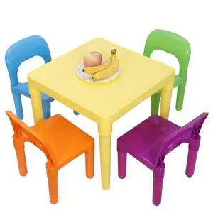 Segawe Kids Plastic Table and 4 Chairs Set Multicolor Play Room Furniture for Reading