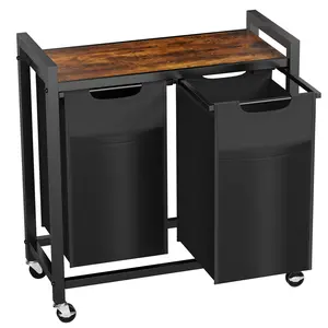 Laundry Hamper with Shelf, 3-Compartment 2-Compartment Laundry Sorter with Wheels & Adjustable Feet, Pull-Out Design with Removable Waterproof Bags for Bedroom Bathroom, 25.8 Gal 22.4 Gal