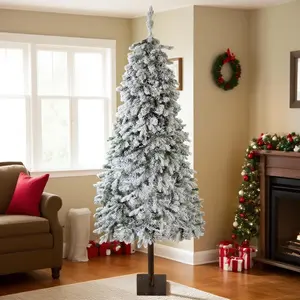 Artificial Christmas Tree, Snow-Flocked PE Spruce with Dense Branch Tips, Premium Pre-Lit Tree for Indoor Outdoor Holiday Decoration