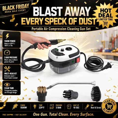 1500W Portable Handheld High-Temperature Pressurized Steam Cleaner Tool with Brush Heads for Kitchen, Bathroom