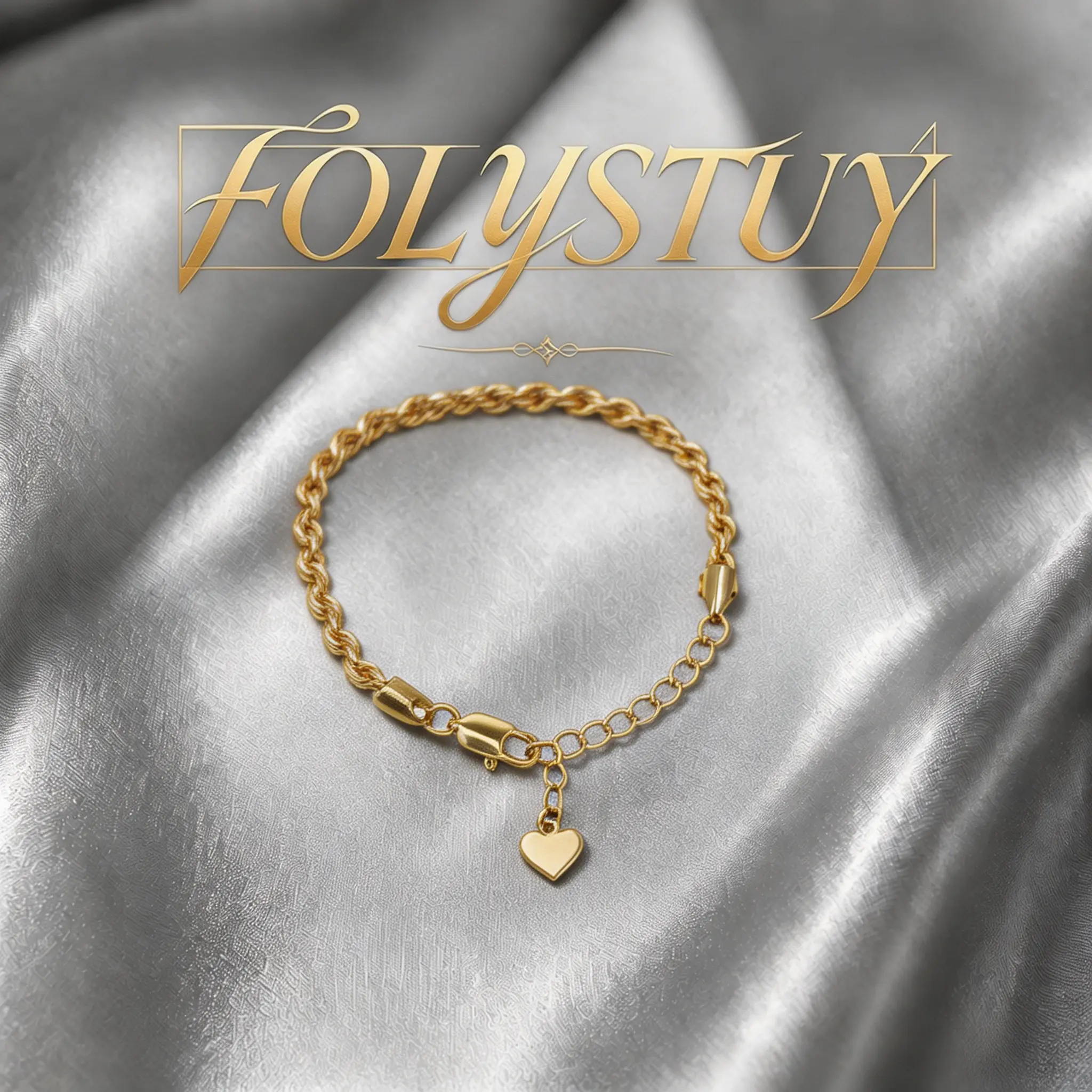 [FOLYSTUY(W180)] Gold Tone Twisted Rope Chain Bracelet with Heart Charm Adjustable Women Fashion Jewelry