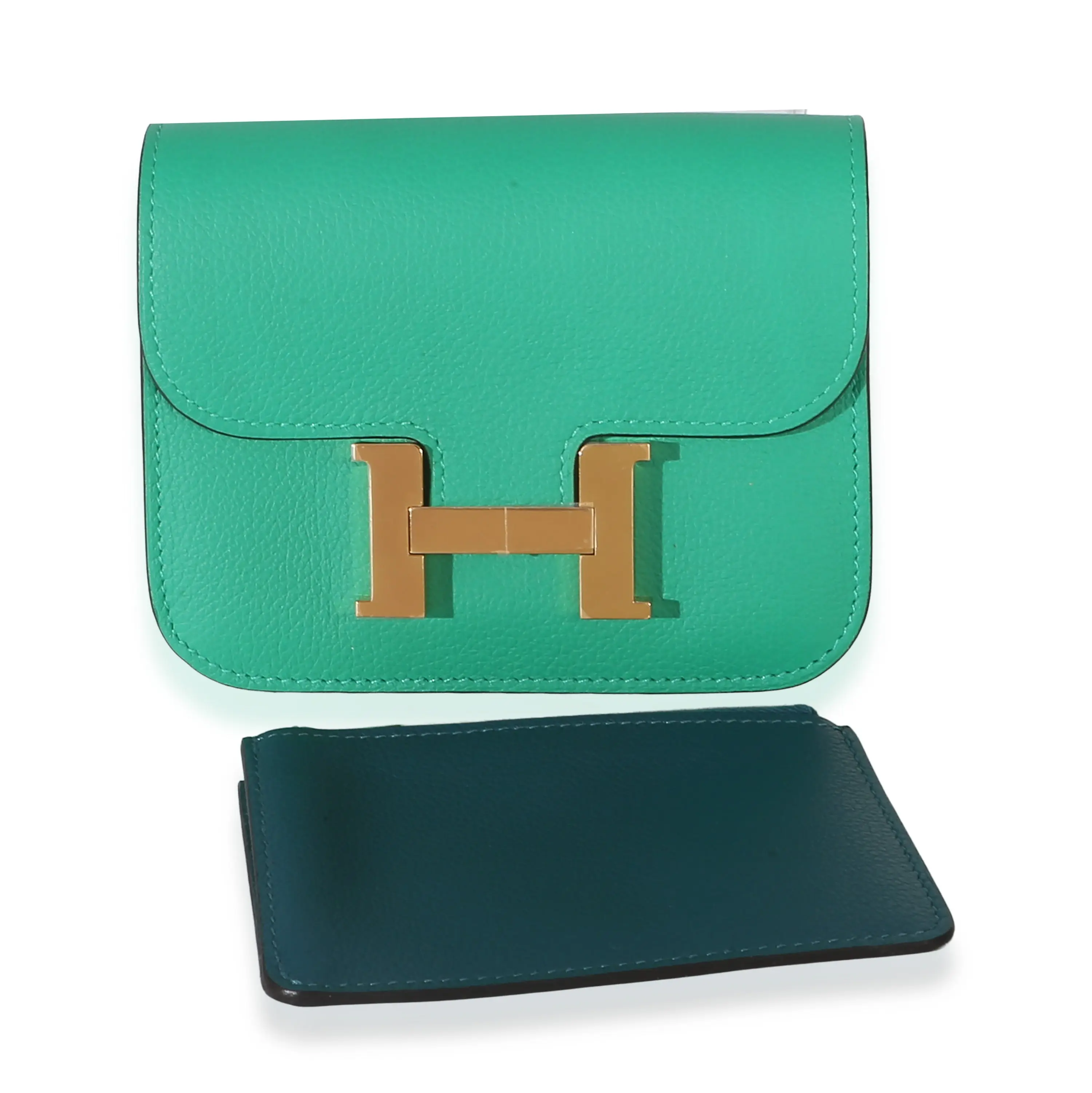 Pre-owned Leather Small Leather Goods Menthe Vert Bosphore Evercolor Bicolore Constance Slim Wallet GHW