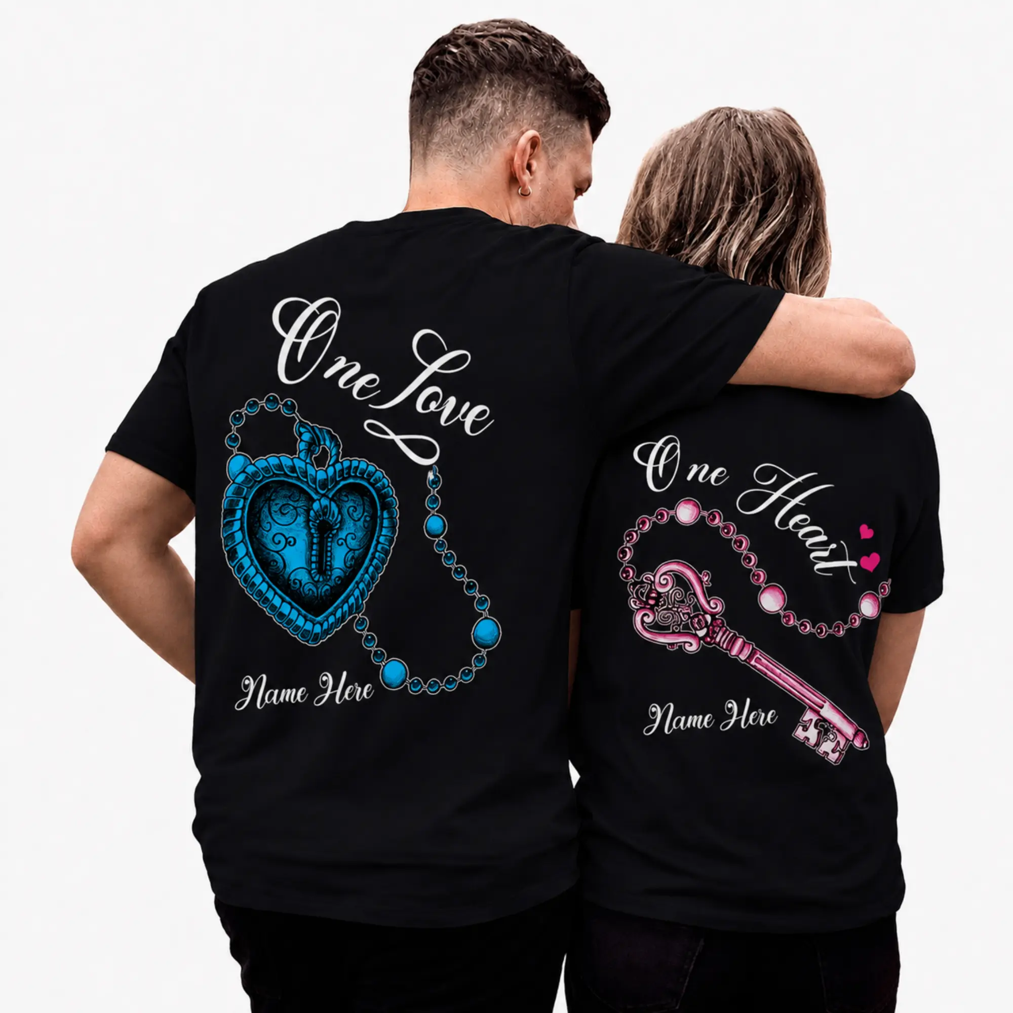 Personalized Couple Shirt, One Love One Heart Matching Couple Apparel, Valentine’s Day Gift for Men Women, Classic Unisex Couple Outfit