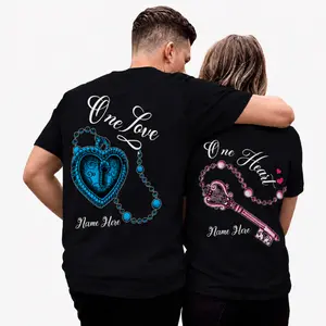 Personalized Couple Shirt, One Love One Heart Matching Couple Apparel, Valentine’s Day Gift for Men Women, Classic Unisex Couple Outfit