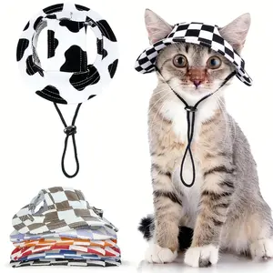 Cute Cow Print Dog Sun Hat with Ear Holes, Pet Sun Hat for Spring And Summer, Adjustable Pet Baseball Cap Breathable Puppy Visor Hat for Small Medium Dogs Outdoor Beach Walking