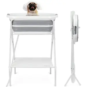 2 in 1  Bath Tub  Washing Station for Bathing and , Elevated Collapsible Foldable Portable Shower Bathtub for Small Dogs Cats Pet, Indoor and Outdoor