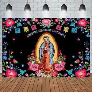 Our Lady of Guadalupe Backdrop Feast of Our Lady of Guadalupe Mexico Fiesta Nuestra Señora de Guadalupe Background Decoration for Photography Holiday Photo Booth Props Hanging Decor
