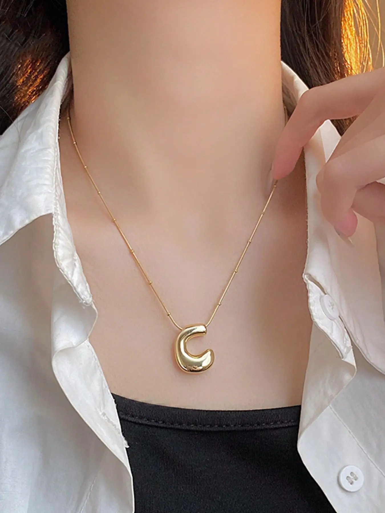 3D Cute Letter Necklace, Dainty Initial Necklaces, Luxurious Versatile Bubble Classic Pendant, Exquisite Chain Jewelry, Stainless Steel Snake Chain, Women's Daily Wear Jewelry