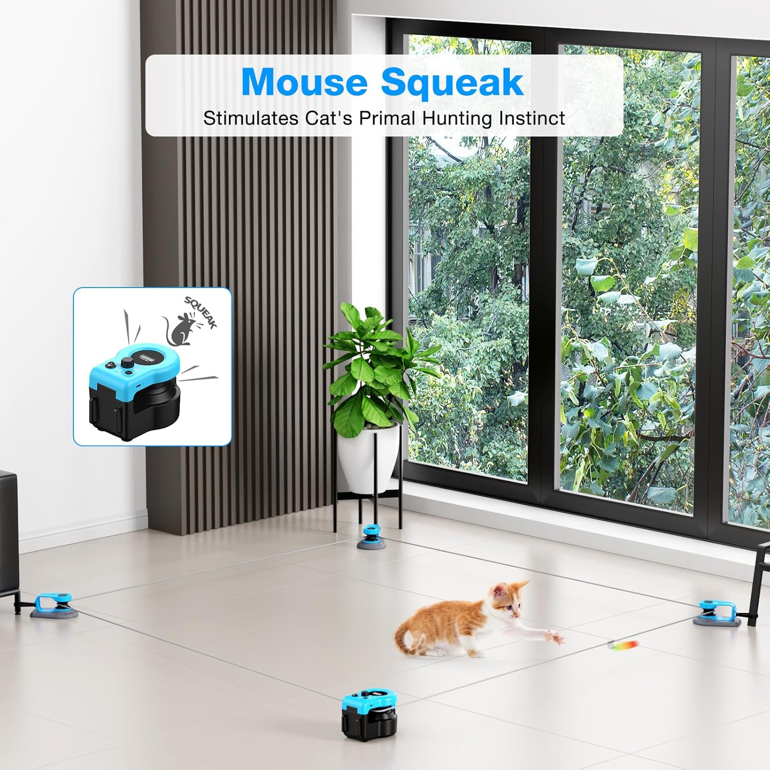 AsFrost Automatic Hands-Free Cat Teaser - Interactive Indoor Cat Toy with Remote/Auto Function, Feather, DIY String & Moving Mouse Hunting Features for Bored Kittens usb-c rechargeable