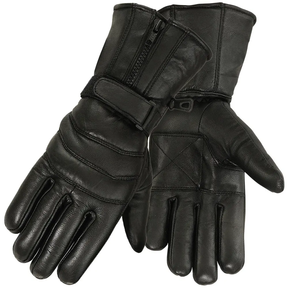 Men's Genuine Leather Motorcycle Gloves, Cold Resistant Thermal Protection for Cold Weather Riding, Black