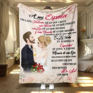 Wedding Couple & Letter Pattern Blanket, 1 Count Soft Warm Throw Blanket, Air-conditioned Room Blanket, Warm Nap Blanket for Home Office Travel