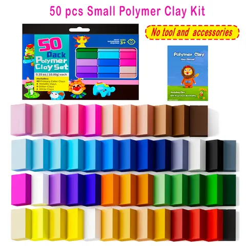 CIARAQ 50-Piece Small Polymer Clay Kit with Glitter & Metallic Clay, Oven-Baked Non-Sticky DIY Starter Kit for Kids, Craft Supplies, Creative Moldable Gift for Children & Artists