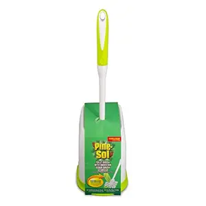 Pine-Sol Toilet Bowl Cleaner Brush with Holder | Heavy Duty Cleaning Wand with Under The Rim Scrubber, Non-Slip Handle, Storage Caddy | Bathroom Supplies, Yellow, Green