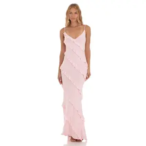Ruffle Maxi Dress in Pink