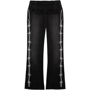 VALURE Barbwire Stitched Logo Sweatpants COAL Lightweight Oversized Flared Cotton Fleece Lined Baggy Fit