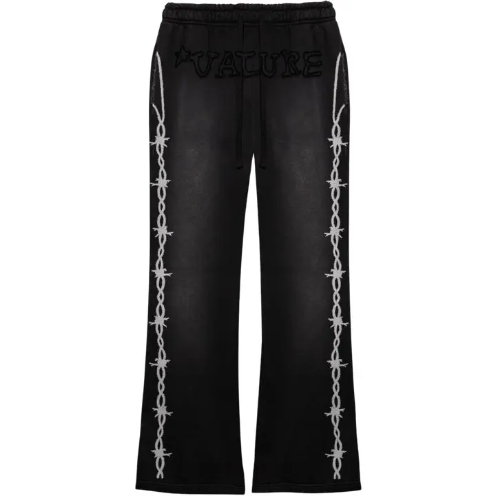 VALURE Barbwire Stitched Logo Sweatpants COAL Lightweight Oversized Flared Cotton Fleece Lined Baggy Fit
