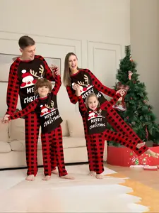 Christmas Family Pajamas Set, Santa Reindeer Print, Striped Plaid Long Sleeve, Casual Home Wear for Men Women Kids