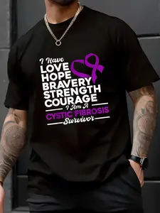 100% Cotton Unisex Love Hope Bravery Strength Cystic Fibrosis Awareness T-Shirt , Men's Women's Short Sleeve Tops Crewneck Tshirt