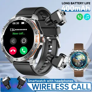 Smart Watch with Earbuds for Men, 2 in 1 Wireless Call Smart Watch, IP67 Waterproof Multifunctional Watch with 100+ Sports Modes, Massive Dials & Practical Functions, Notification Sync, Compatible with iOS Android, Gifts for Men Dad Husband