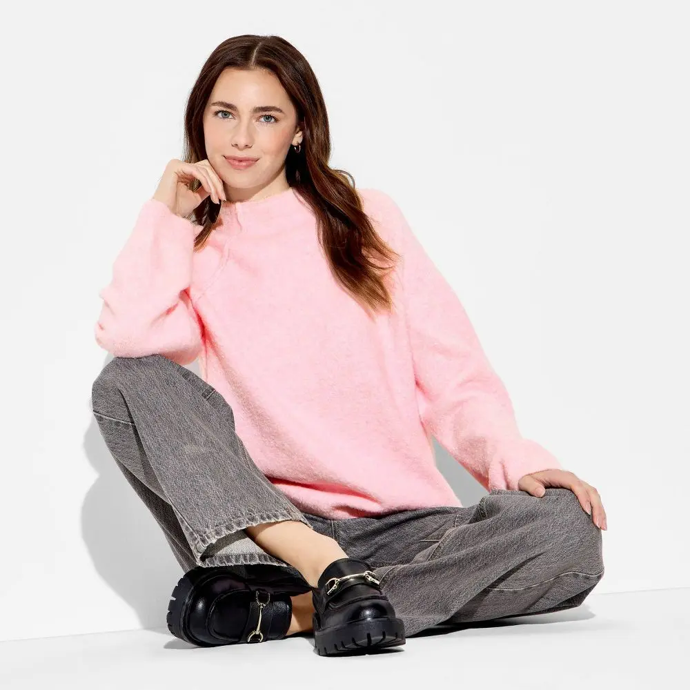 Women's Turtleneck Boucle Tunic Pullover Sweater - Wild Fable Women's Turtleneck Boucle Tunic Pullover Sweater - Wild Fable