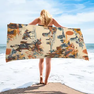 A classic Western-style desert cowboy-print beach towel—super soft and highly absorbent—perfect for the beach, spa days, and outdoor adventures. It makes an excellent gift for outdoor enthusiasts for summer music festivals, birthdays, and graduations.