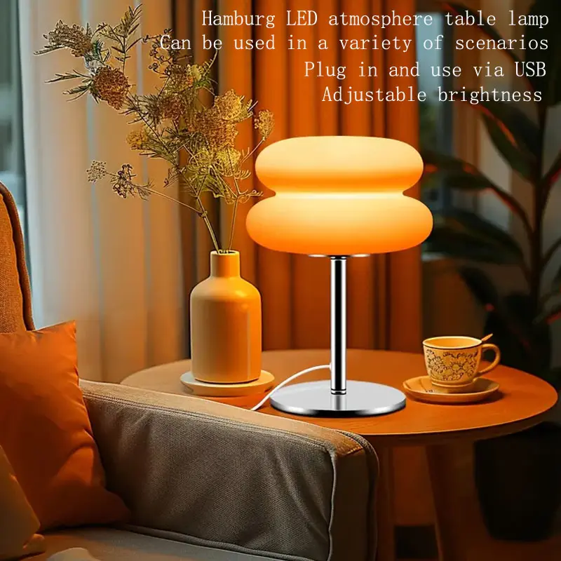 T6028 LED Burger Atmosphere Table Lamp, Ambient Decoration Lamp, Home Decoration Lamp, Living Room Bedroom Study Night Light, Modern Nightstand Lamps, USB Powered Nightstand LED Bedside Coffee Bar Restaurant Desk Lamp