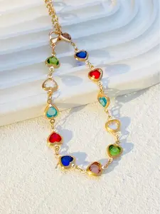 Colorful Heart Bracelet Anklet, Exquisite Multicolor Zircon Heart Charms, Adjustable Open Clasp with Extension Chain, Lightweight and Durable, Wear on Wrist or Ankle, Perfect for Daily Wear, Parties, Weddings, Holidays, Fashion Accessory and Gift Choice