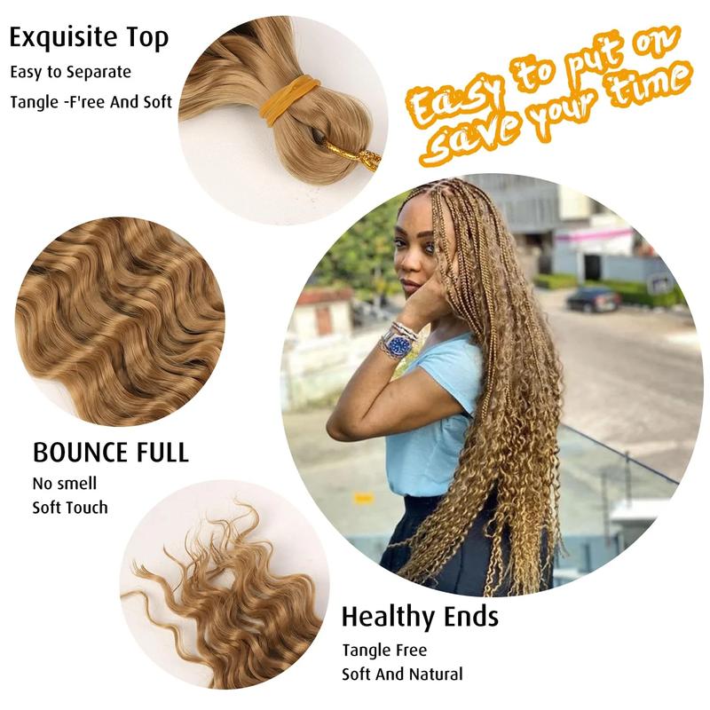 30 Inch Human Braiding Hair for Boho Braids, Deep Wave Bulk Knotless Braids Curly Bohemian Water Wave Braiding(#27, (3 No Weft Bundles/Pack))