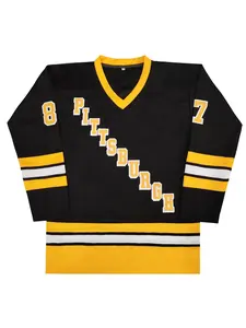 Men's Embroidery Hockey Jersey, Loose Retro Style Long Sleeve Ice Hockey Top for Training & Competition, Casual Sportswear for Outdoor Activities, Athletic Activewear, Athletic Shirt