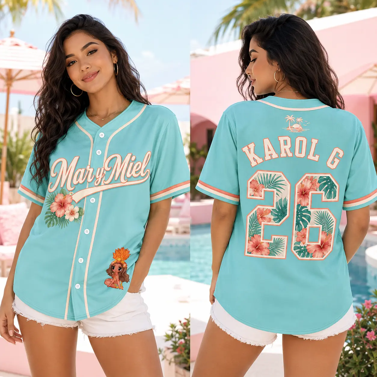 Sol De Reina Baseball Jersey, Tropical Floral Number 26 Button-Up Shirt, Latin Music Concert Fan Outfit, Unisex Summer Top