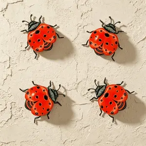 4pcs Iron Ladybug Metal Wall Decor, Vibrant Garden Fence Ornament, Garden Sculptures Statues, Garden Accessories, Indoor/outdoor Sculpture, Insect-Themed Party Decoration