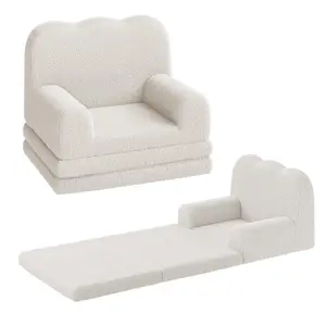 Kids Couch, 2-in-1 Convertible Teddy Fleece Fabric Toddler Sofa Chair, Soft Fold Out Couch Lounger for Kids, Comfy Children's Sofa Bed for Playroom, Nursery, Birthday Gift