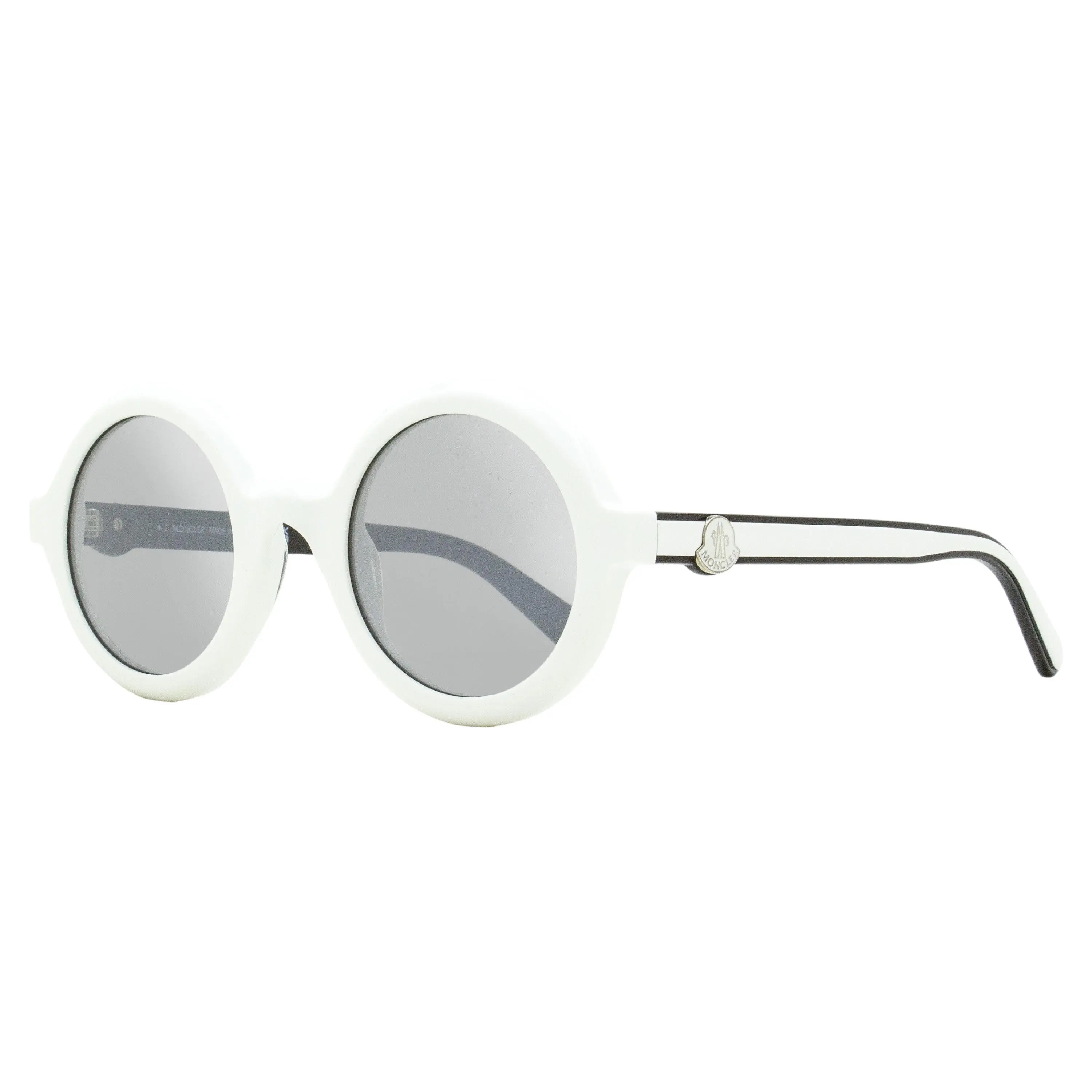 MONCLER Orbit ML0261 Women's Round Sunglasses, White Acetate Statement Frame with Color Block Logo Temples, 100% UV Protection, 50mm, Logos, Statement Frame Glasses, Eyewear Fashion, Luxury-Inspired Monogram Women's Sunglasses, Bold Frames, Oval Lens