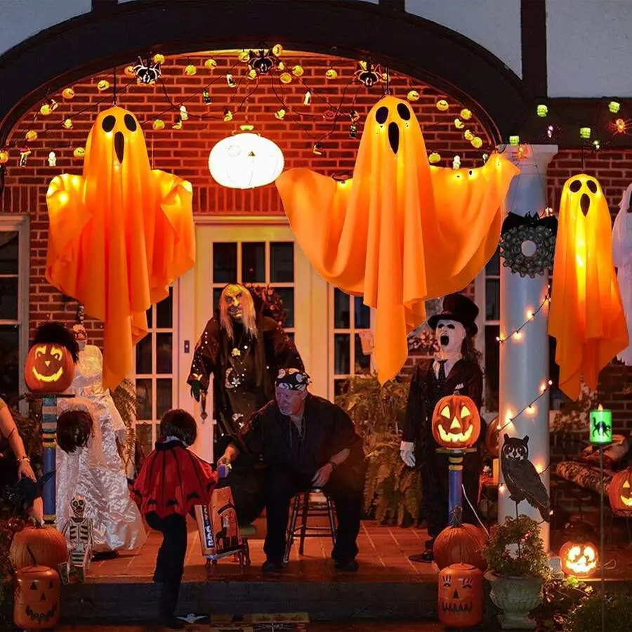 1/3/6PCS Halloween Ghost Shaped LED Lights, Scary Hanging Lighted Ghost Decorations, Outdoor Halloween Decor for Front Door, Porch, Yard, Tree & Party