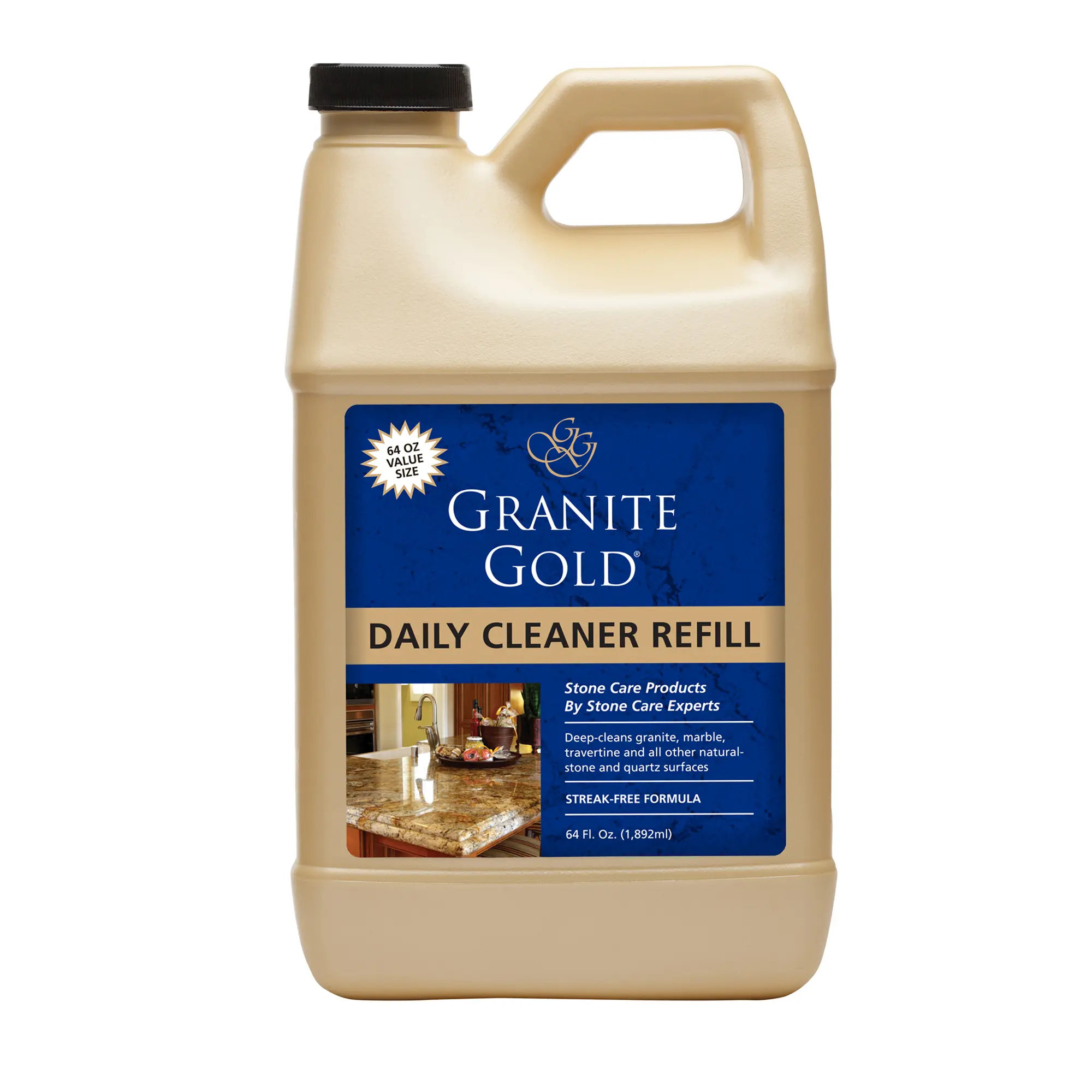 212 MAIN Granite Gold GG0040 64 Oz Daily Cleaning Refill - Household Biodegradable, Ph Balanced Citrus Solution, Spray-Compatible, Wipe-Paired for Natural Stone & Quartz Cleaner, Biodegradable Cleaner