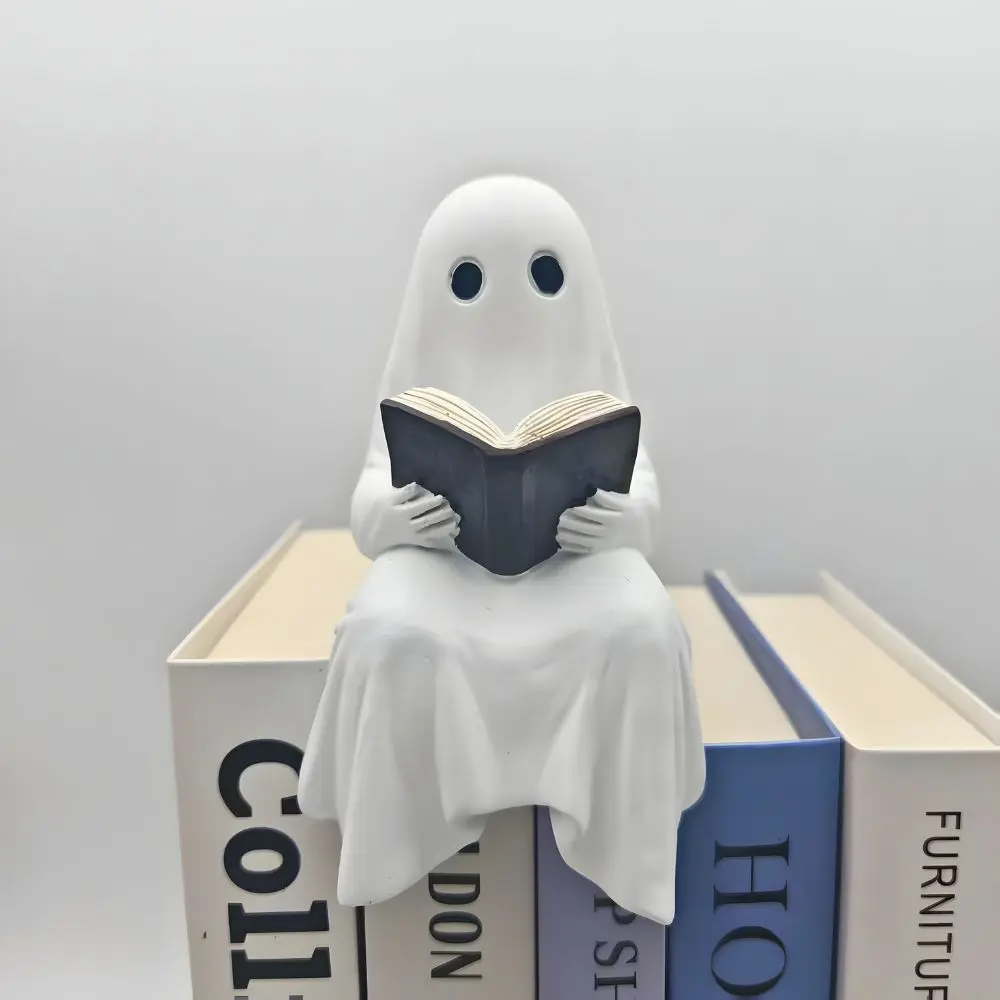 Halloween Resin Ghost Statue, Resin Figure, Reading Ghost Figurine Decor Gift for Christmas & Halloween, Home Office Bathroom Decoration, Collectible Room Decor, Decoration Items
