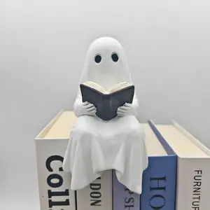 Halloween Resin Ghost Statue, Resin Figure, Reading Ghost Figurine Decor Gift for Christmas & Halloween, Home Office Bathroom Decoration, Collectible Room Decor