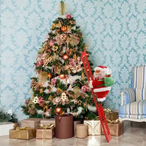 Electric Santa Claus Climbing Ladder Christmas Tree Party Decor Music Doll Gifts Colorful Decoration