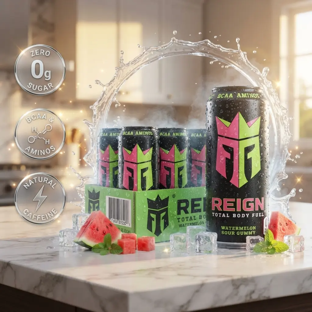 Reign Total Body Fuel, Watermelon Sour Gummy, Fitness & Performance Drink, 16 Fl Oz (Pack of 12)