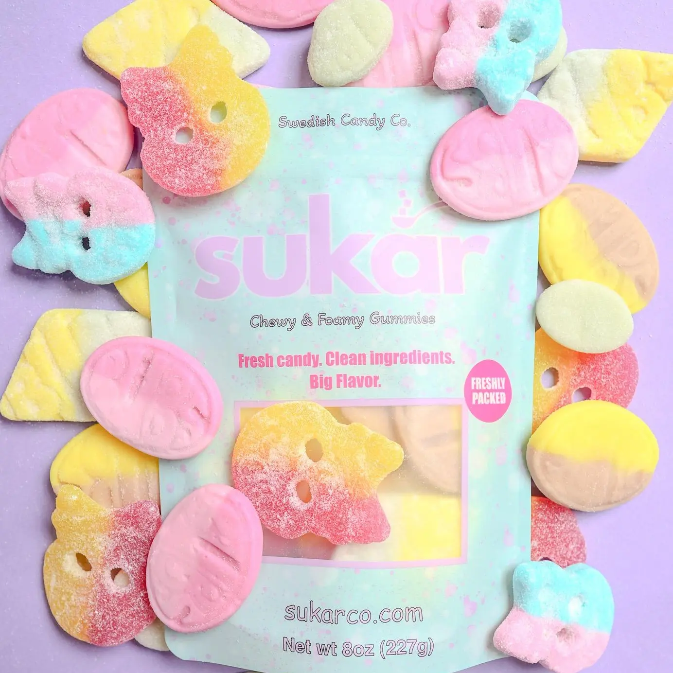 Sukar TikTok Exclusive Swedish Candy Mix - BUBS Candy Bub's Only 6 Flavors Sour Sweet Foam Gummies Chewy Snack Bonbon 1 lb 453g Fruit Chews