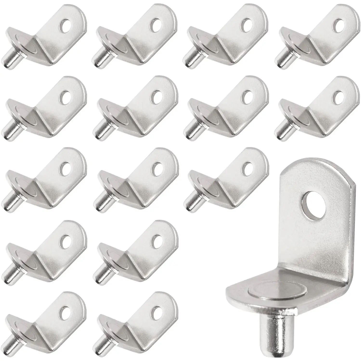 5mm Shelf Pegs L-Shaped Cabinet Support Pins Bracket Style Clips for Bookcase Kitchen Closet Shelves Holders,16 PCS Nickel Plated