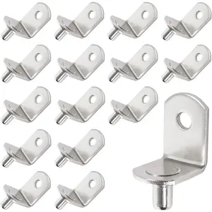 5mm Shelf Pegs L-Shaped Cabinet Support Pins Bracket Style Clips for Bookcase Kitchen Closet Shelves Holders,16 PCS Nickel Plated