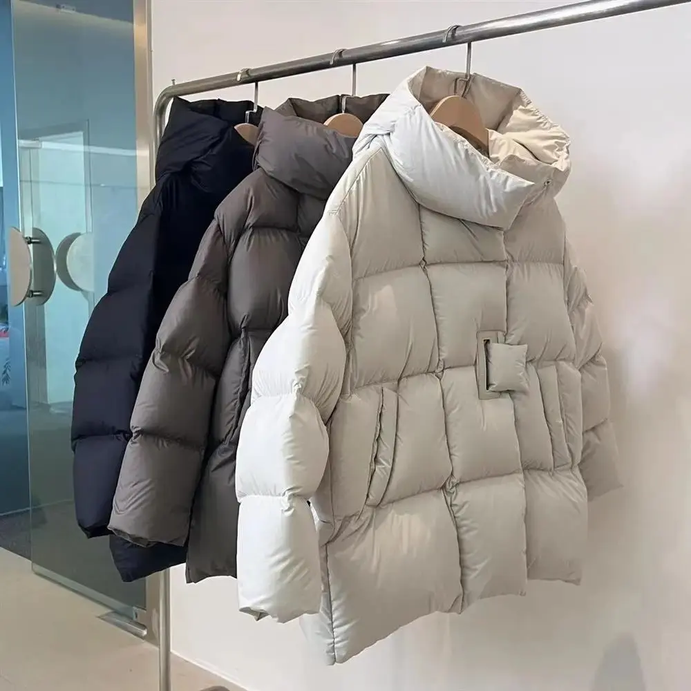 Women's 2024 Winter White Duck Down Puffer Coat, Long Sleeve Casual Tops, Thick Warm Fluffy Loose Oversized Parkas Outerwear