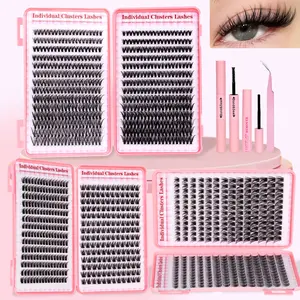 Mixed Style Cluster Eyelash Set, Manga Lash, Mixed Length Individual Lashes kit, DIY Wispy Cluster Extensions, Wide Span Lashes, DIY Dramatic Lashes, Natural Soft False Lashes, Waterproof Long-Lasting, Includes Bond&Seal &Remove&Eyelash Tweezer